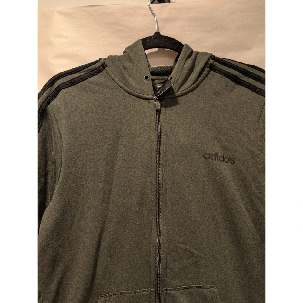 Adidas Full Zip Hoodie Olive Green 3 Stripe Jacket Casual Mens Medium 0180‎